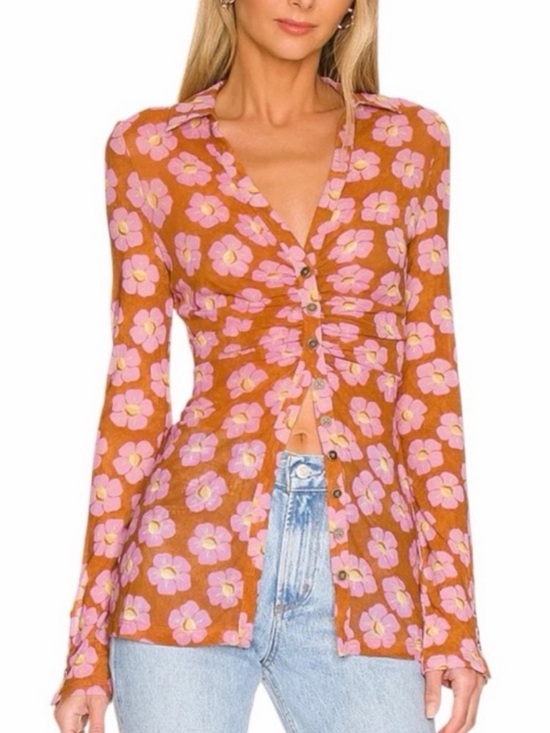 Free People Tops - Free People Floral Mesh Lucky Shirtee Retro Button Down Size Medium